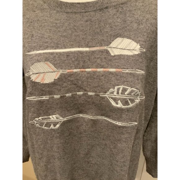 J. Crew Gray Wool Blend Crew Neck Sweater w/ Arrow Embroidery, Size Medium - Picture 2 of 6